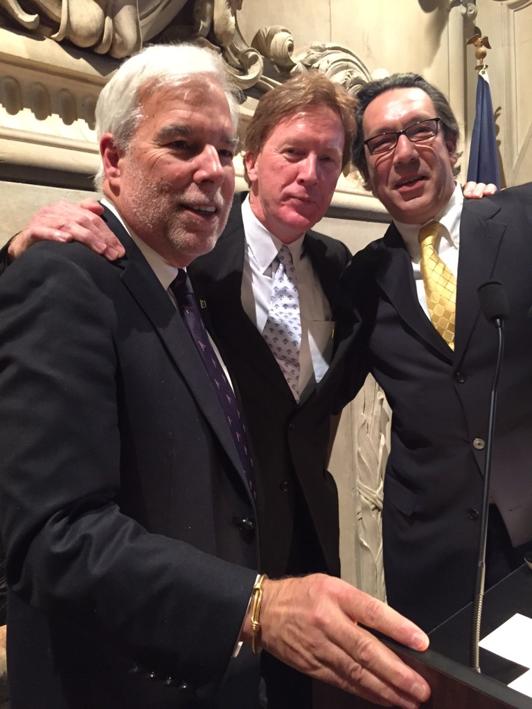 Matt Brooks, Jamie Hilton, Jens Lange at the IYRS Awards Dinner at the New York Yacht Club in New York City